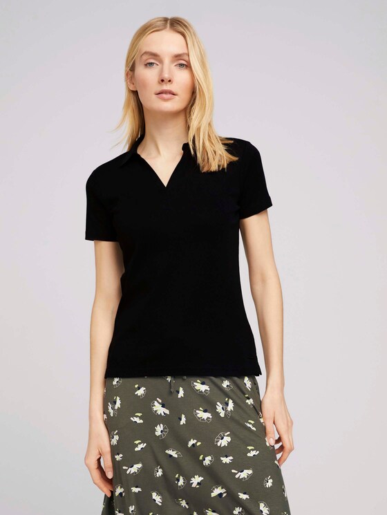 Basic Poloshirt mit Bio-Baumwolle - Frauen - deep black Basic Poloshirt mit Bio-Baumwolle - Frauen - deep black - 1 - TOM TAILOR