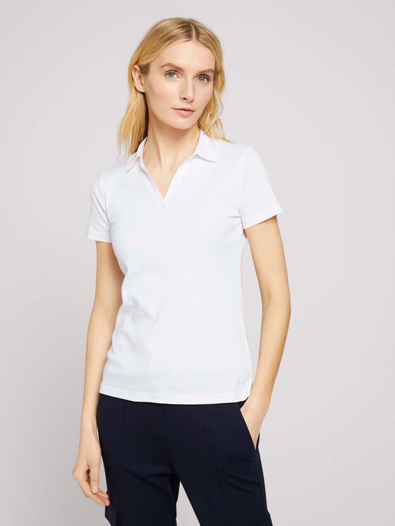 Basic Poloshirt mit Bio-Baumwolle - Frauen - White Basic Poloshirt mit Bio-Baumwolle - Frauen - White - 1 - TOM TAILOR