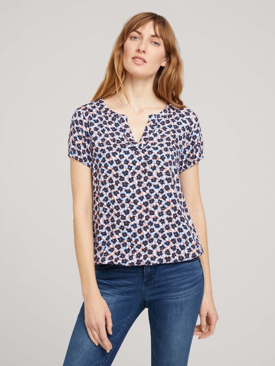 Gemustertes Blusenshirt - Frauen - navy blue copper floral design Gemustertes Blusenshirt - Frauen - navy blue copper floral design - 1 - TOM TAILOR
