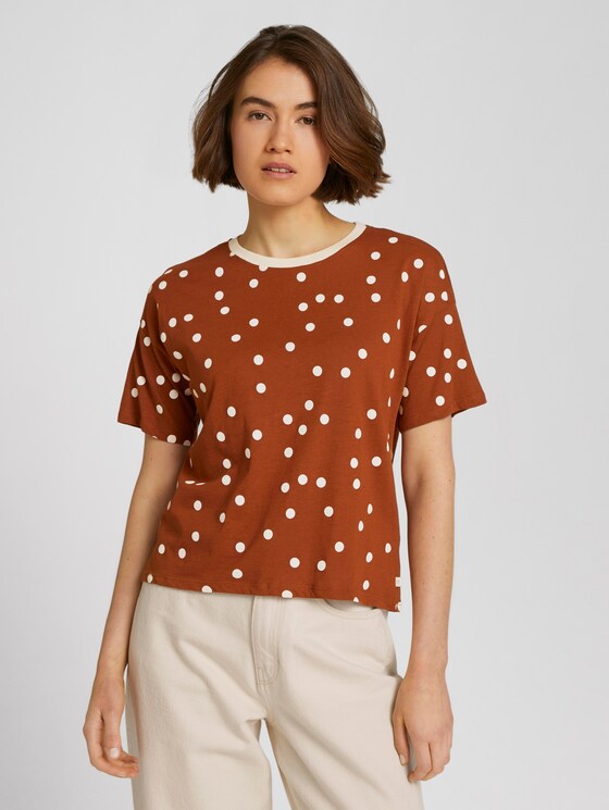 uitgesneden T-shirt met patroon - Vrouwen - brown dot print uitgesneden T-shirt met patroon - Vrouwen - brown dot print - 1 - TOM TAILOR Denim