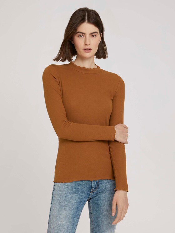 long-sleeved shirt with a stand-up collar - Women - amber brown long-sleeved shirt with a stand-up collar - Women - amber brown - 1 - TOM TAILOR Denim