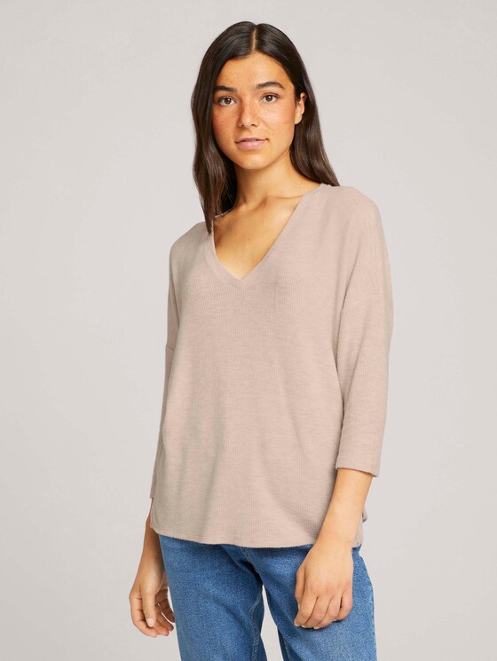 Shirt mit V-Ausschnitt - Frauen - creme beige melange Shirt mit V-Ausschnitt - Frauen - creme beige melange - 1 - TOM TAILOR Denim