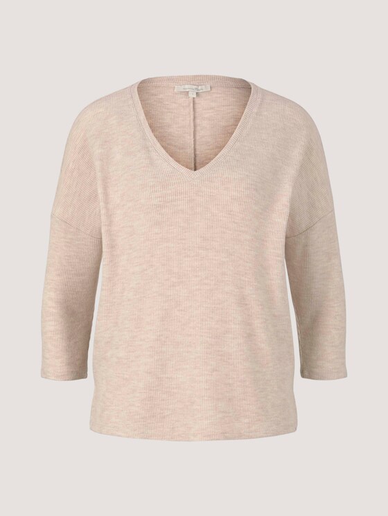 Shirt mit V-Ausschnitt - Frauen - creme beige melange Shirt mit V-Ausschnitt - Frauen - creme beige melange - 7 - TOM TAILOR Denim