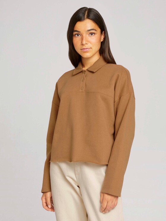 cropped polo sweatshirt with organic cotton - Women - soft camel cropped polo sweatshirt with organic cotton - Women - soft camel - 1 - TOM TAILOR Denim
