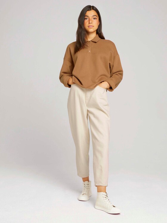 cropped polo sweatshirt with organic cotton - Women - soft camel cropped polo sweatshirt with organic cotton - Women - soft camel - 3 - TOM TAILOR Denim