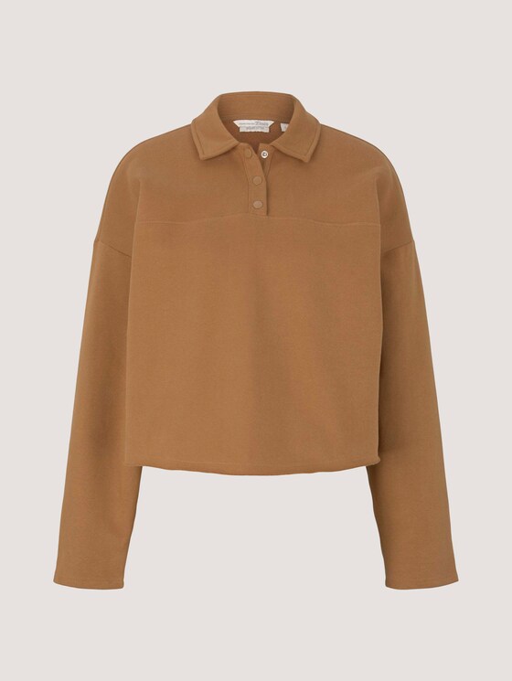 cropped polo sweatshirt with organic cotton - Women - soft camel cropped polo sweatshirt with organic cotton - Women - soft camel - 7 - TOM TAILOR Denim