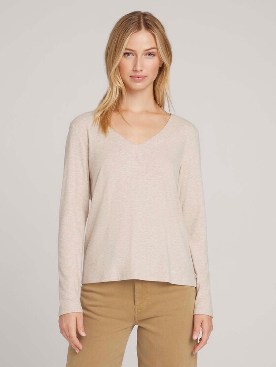 shirt met lange mouwen - Vrouwen - cozy beige melange shirt met lange mouwen - Vrouwen - cozy beige melange - 1 - TOM TAILOR Denim