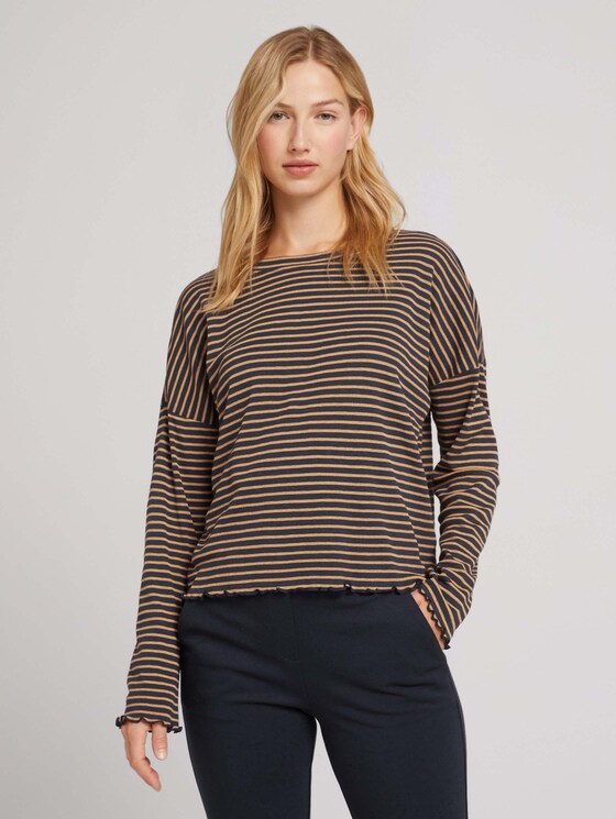 gestreept shirt met lange mouwen - Vrouwen - navy camel stripe gestreept shirt met lange mouwen - Vrouwen - navy camel stripe - 1 - TOM TAILOR Denim