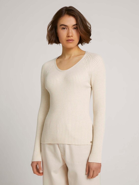 Strickpullover aus feinem Ripp mit LENZING™ ECOVERO™ - Frauen - creme beige melange Strickpullover aus feinem Ripp mit LENZING™ ECOVERO™ - Frauen - creme beige melange - 1 - TOM TAILOR Denim