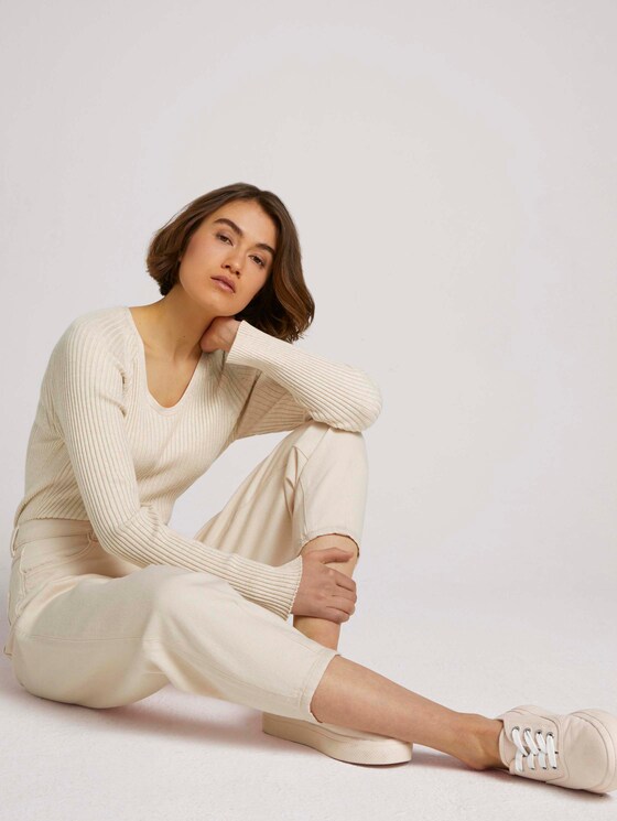 Strickpullover aus feinem Ripp mit LENZING™ ECOVERO™ - Frauen - creme beige melange Strickpullover aus feinem Ripp mit LENZING™ ECOVERO™ - Frauen - creme beige melange - 5 - TOM TAILOR Denim