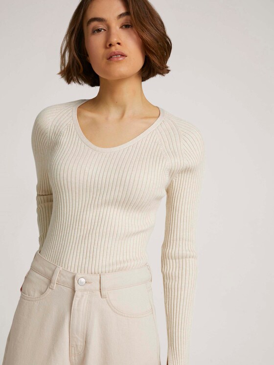 Strickpullover aus feinem Ripp mit LENZING™ ECOVERO™ - Frauen - creme beige melange Strickpullover aus feinem Ripp mit LENZING™ ECOVERO™ - Frauen - creme beige melange - 9 - TOM TAILOR Denim