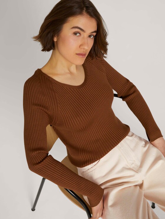 Gebreide trui gemaakt van fijne rib - Vrouwen - amber brown Gebreide trui gemaakt van fijne rib - Vrouwen - amber brown - 5 - TOM TAILOR Denim
