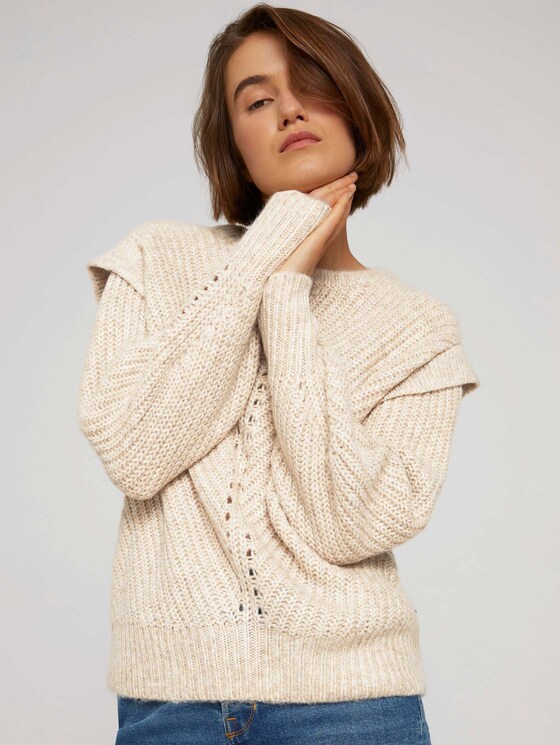 trui gemaakt van gerecycled polyester - Vrouwen - cozy beige melange - 5 - TOM TAILOR Denim