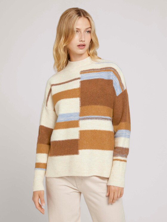 Striped sweater - Women - beige brown patchwork stripes Striped sweater - Women - beige brown patchwork stripes - 1 - TOM TAILOR Denim