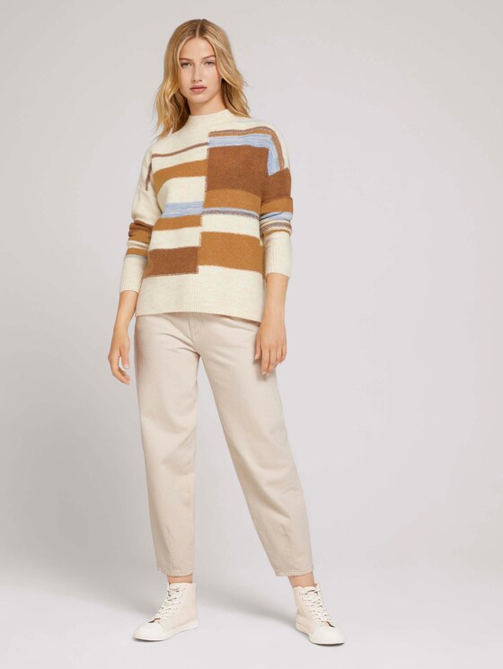 Striped sweater - Women - beige brown patchwork stripes Striped sweater - Women - beige brown patchwork stripes - 3 - TOM TAILOR Denim