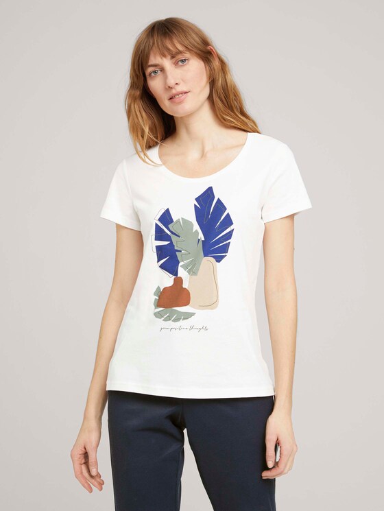 T-Shirt mit Bio-Baumwolle - Frauen - Off White T-Shirt mit Bio-Baumwolle - Frauen - Off White - 1 - TOM TAILOR