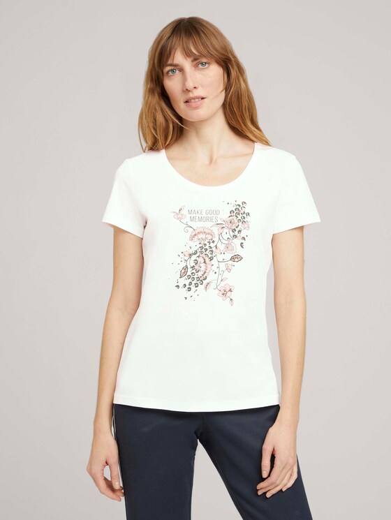 T-Shirt mit Bio-Baumwolle - Frauen - Wool White T-Shirt mit Bio-Baumwolle - Frauen - Wool White - 1 - TOM TAILOR