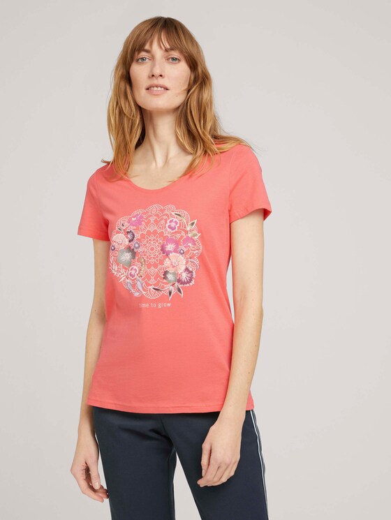 T-Shirt mit Bio-Baumwolle - Frauen - coral reef red T-Shirt mit Bio-Baumwolle - Frauen - coral reef red - 1 - TOM TAILOR