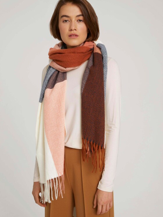 Scarf with fringes - Women - rose brown colorblock Scarf with fringes - Women - rose brown colorblock - 5 - TOM TAILOR Denim