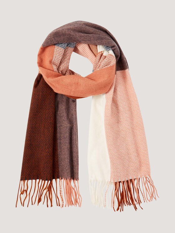 Scarf with fringes - Women - rose brown colorblock Scarf with fringes - Women - rose brown colorblock - 7 - TOM TAILOR Denim