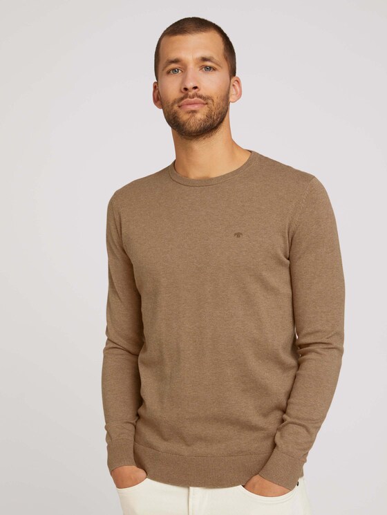 Mottled knitted sweater - Men - havana brown melange Mottled knitted sweater - Men - havana brown melange - 1 - TOM TAILOR