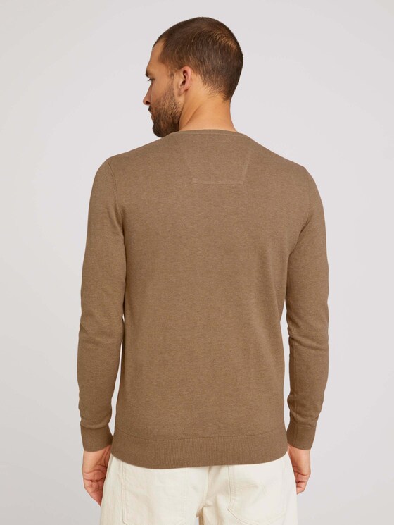 Mottled knitted sweater - Men - havana brown melange Mottled knitted sweater - Men - havana brown melange - 2 - TOM TAILOR
