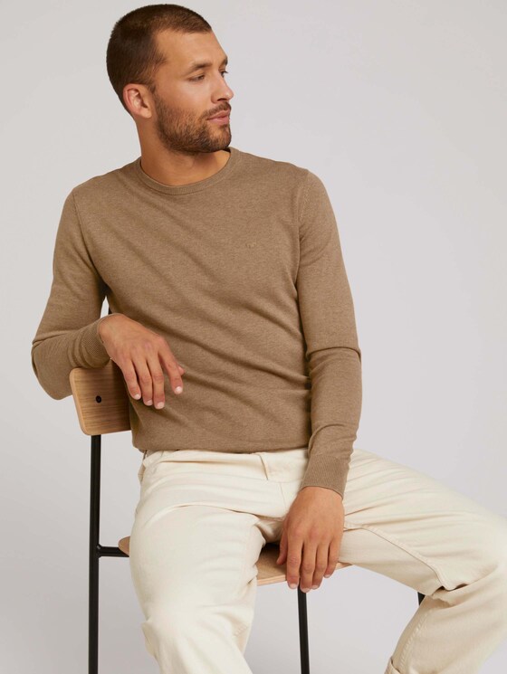 Mottled knitted sweater - Men - havana brown melange Mottled knitted sweater - Men - havana brown melange - 5 - TOM TAILOR