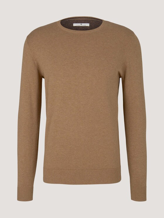 Mottled knitted sweater - Men - havana brown melange Mottled knitted sweater - Men - havana brown melange - 7 - TOM TAILOR