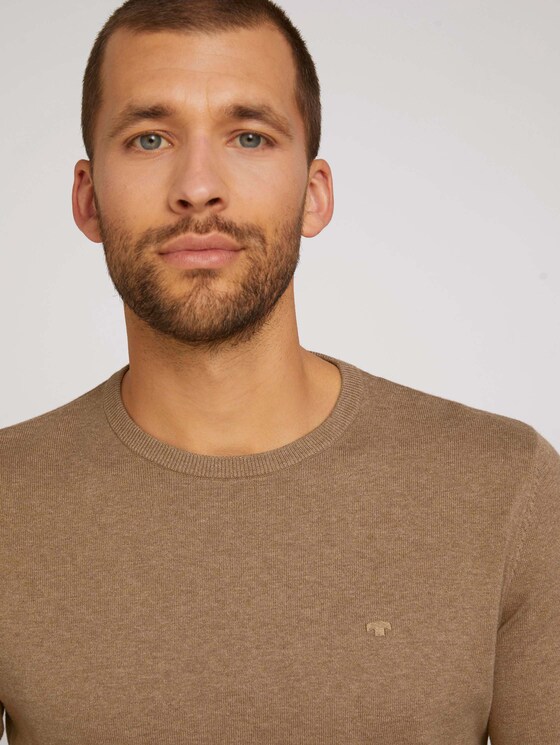 Mottled knitted sweater - Men - havana brown melange Mottled knitted sweater - Men - havana brown melange - 9 - TOM TAILOR