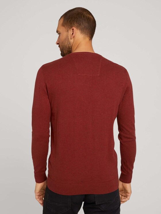 Mottled sweater with a V-neckline - Men - spicy chocolate melange Mottled sweater with a V-neckline - Men - spicy chocolate melange - 2 - TOM TAILOR