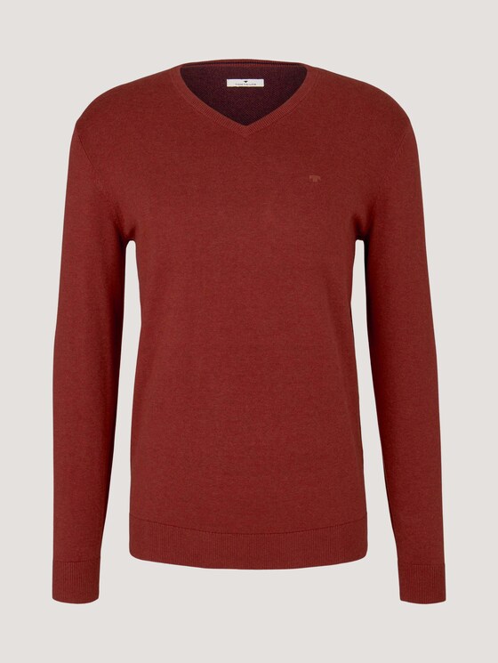 Mottled sweater with a V-neckline - Men - spicy chocolate melange Mottled sweater with a V-neckline - Men - spicy chocolate melange - 7 - TOM TAILOR