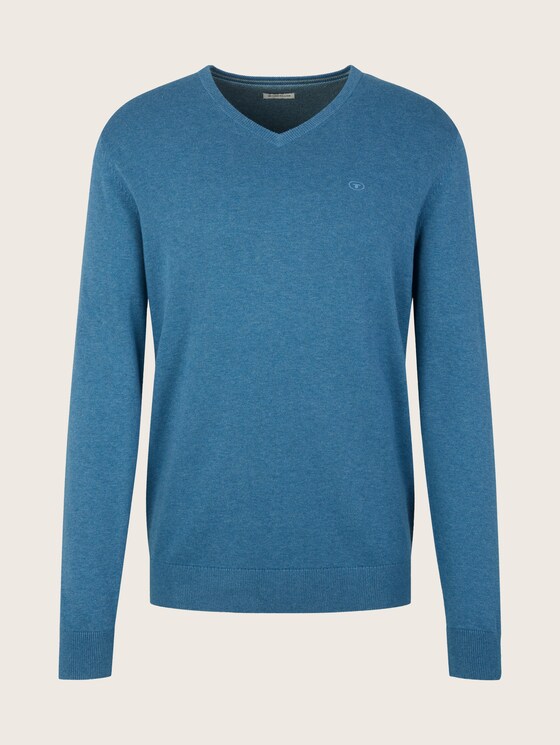 Melierter Pullover mit V-Ausschnitt - Männer - medium blue ashes melange Melierter Pullover mit V-Ausschnitt - Männer - medium blue ashes melange - 7 - TOM TAILOR