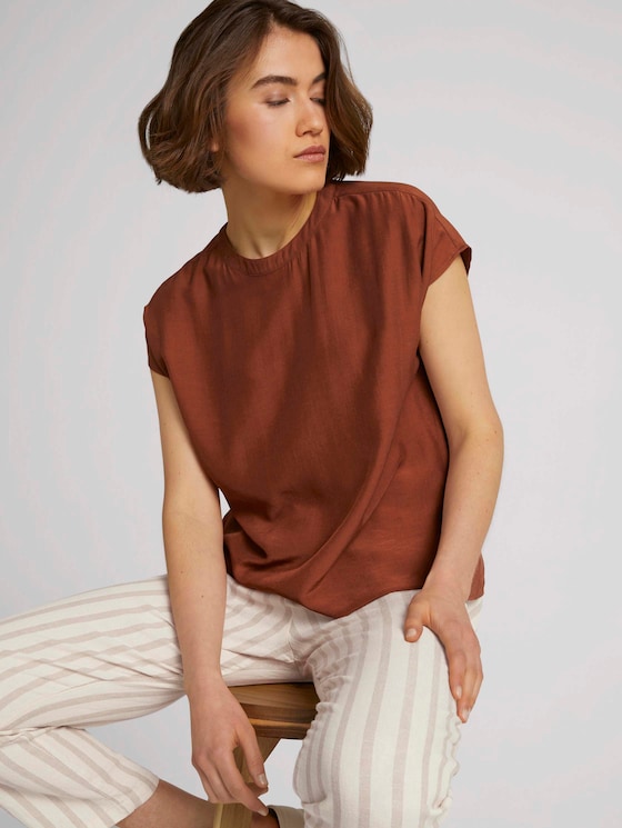 short-sleeved blouse with a stand-up collar - Women - amber brown short-sleeved blouse with a stand-up collar - Women - amber brown - 5 - TOM TAILOR Denim