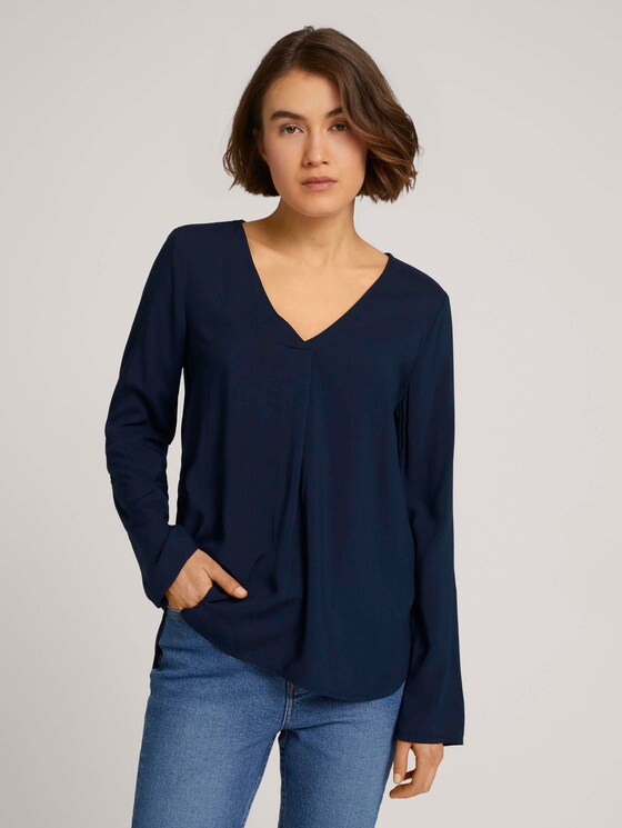 Bluse mit V-Ausschnitt - Frauen - Sky Captain Blue Bluse mit V-Ausschnitt - Frauen - Sky Captain Blue - 1 - TOM TAILOR Denim