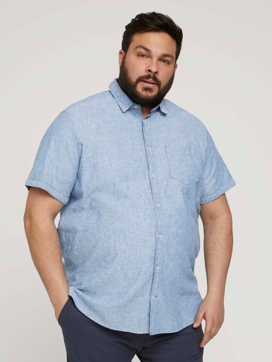 Strukturiertes Kurzarmhemd - Männer - helsinki night blue chambray Strukturiertes Kurzarmhemd - Männer - helsinki night blue chambray - 1 - Men Plus