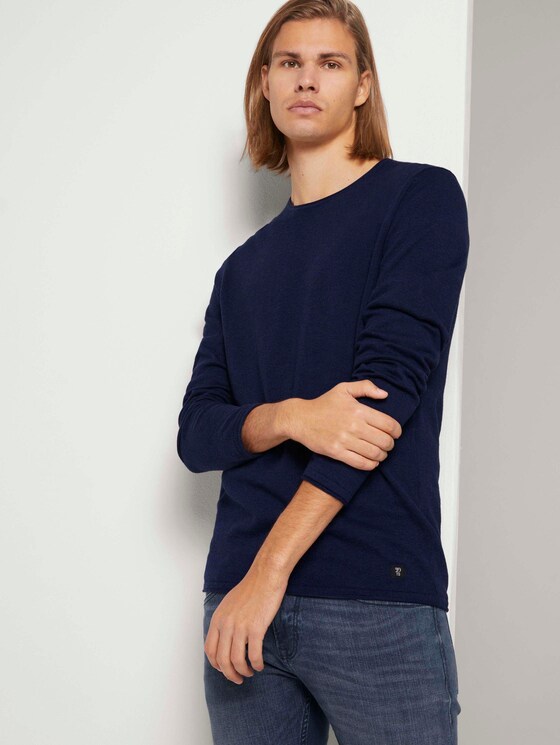 Langarmshirt in Melange-Optik - Männer - Sky Captain Blue Non-Solid Langarmshirt in Melange-Optik - Männer - Sky Captain Blue Non-Solid - 5 - TOM TAILOR Denim