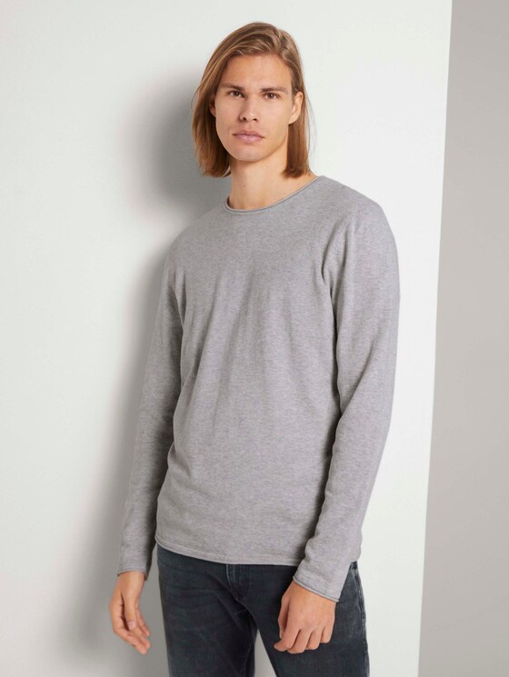 Langarmshirt in Melange-Optik - Männer - Light Stone Grey Melange Langarmshirt in Melange-Optik - Männer - Light Stone Grey Melange - 1 - TOM TAILOR Denim