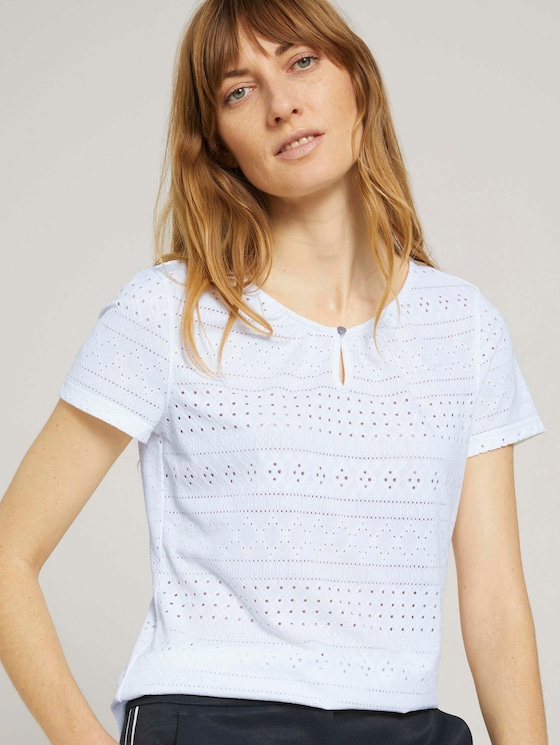 T-Shirt mit Strukturmuster - Frauen - Whisper White - 5 - TOM TAILOR