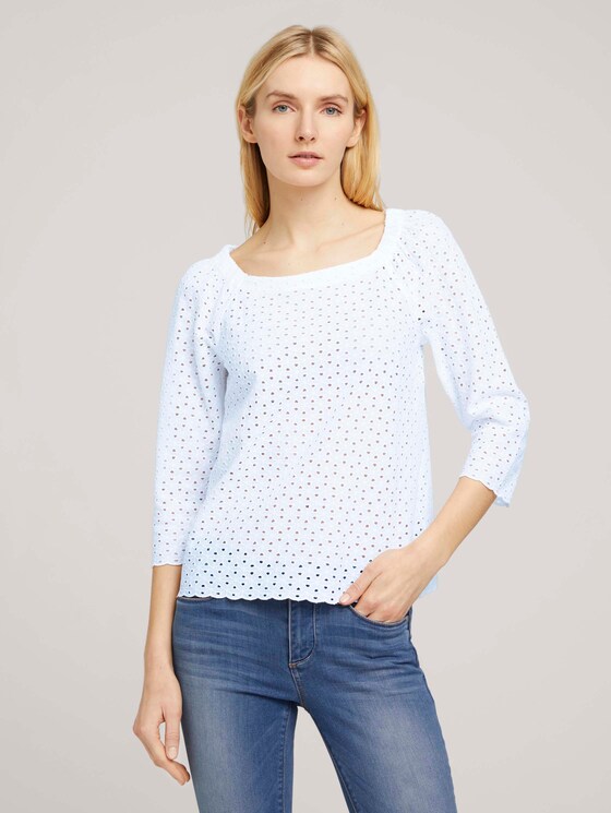 Carmen Bluse mit Lochstickerei - Frauen - White Carmen Bluse mit Lochstickerei - Frauen - White - 1 - TOM TAILOR