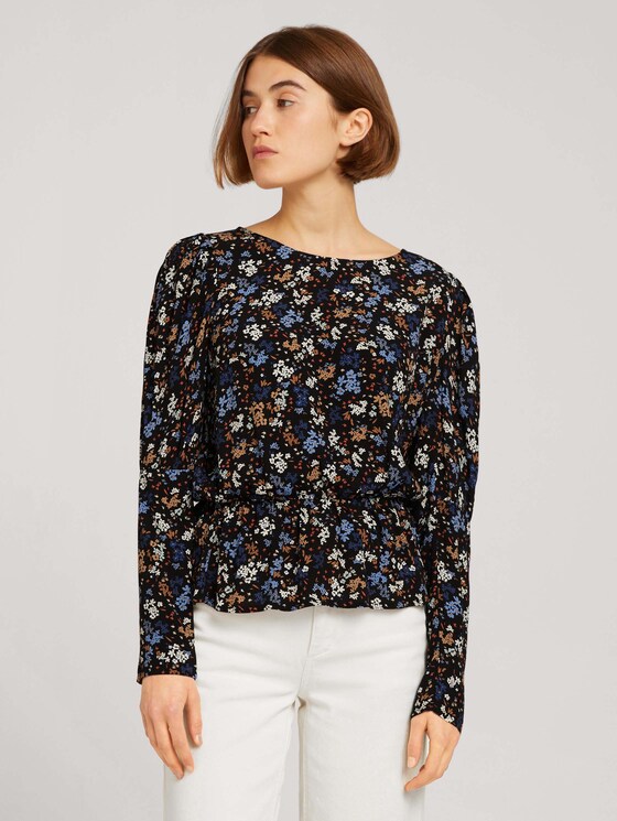 Bluse mit Ballonärmeln - Frauen - black blue flower print Bluse mit Ballonärmeln - Frauen - black blue flower print - 1 - TOM TAILOR Denim