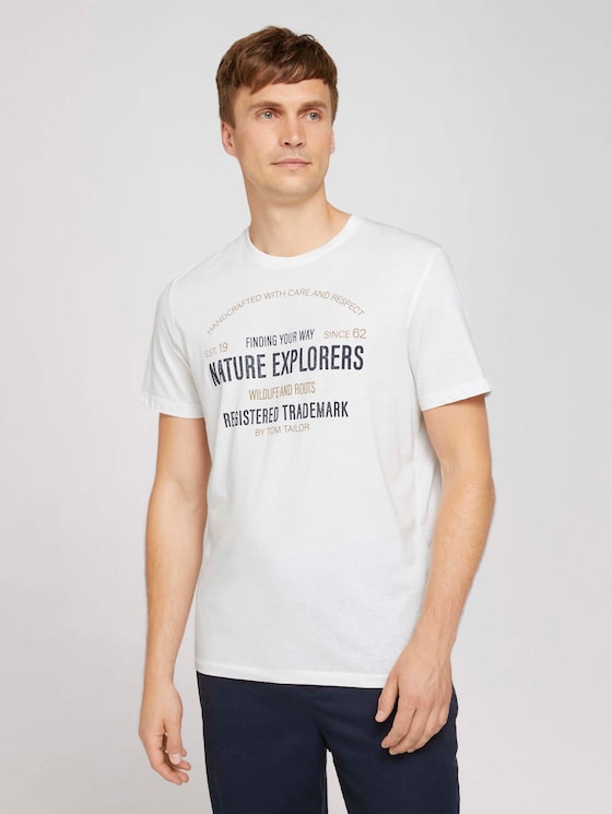 Print t-shirt with organic cotton - Men - Off White Print t-shirt with organic cotton - Men - Off White - 1 - TOM TAILOR