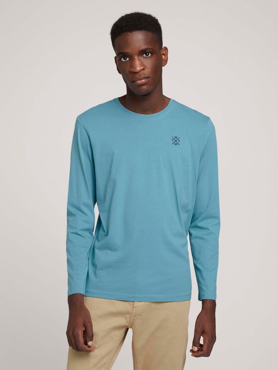 Basic long-sleeved shirt made of organic cotton - Men - smokey aqua Basic long-sleeved shirt made of organic cotton - Men - smokey aqua - 1 - TOM TAILOR