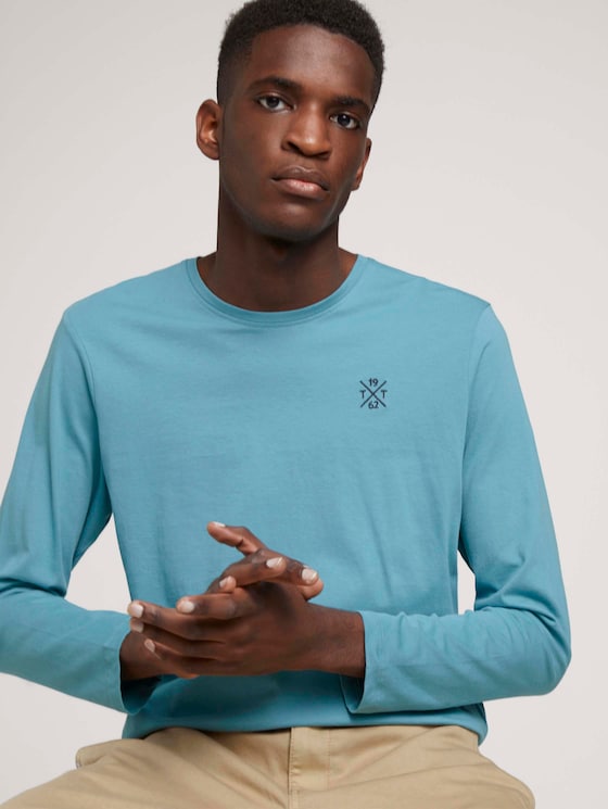 Basic long-sleeved shirt made of organic cotton - Men - smokey aqua Basic long-sleeved shirt made of organic cotton - Men - smokey aqua - 5 - TOM TAILOR