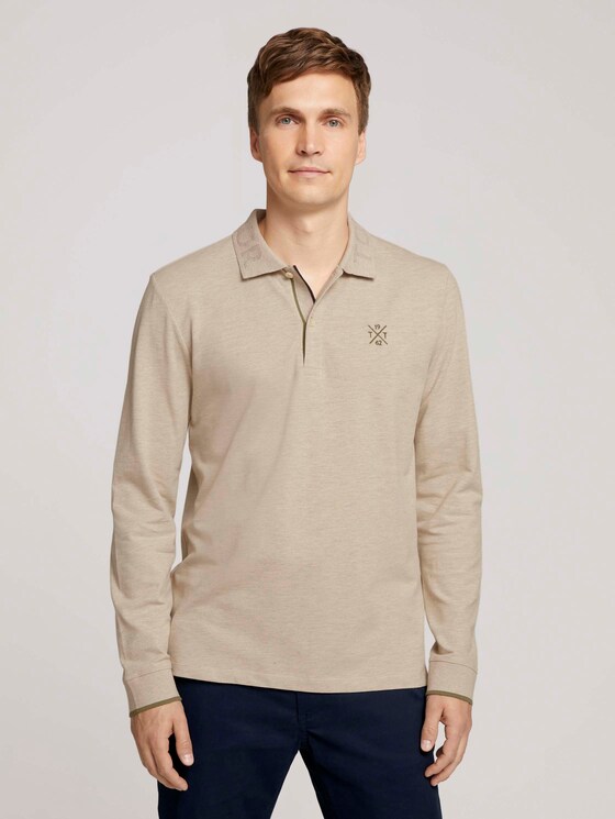 Polo Langarmshirt - Männer - cosy soft beige melange Polo Langarmshirt - Männer - cosy soft beige melange - 1 - TOM TAILOR