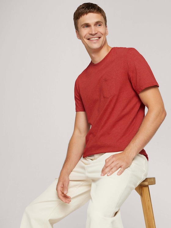 T-shirt van biologisch katoen - Mannen - chili red white melange - 5 - TOM TAILOR