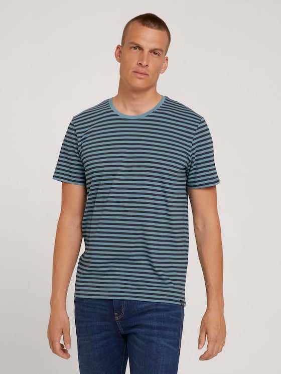 Gestreiftes T-Shirt mit Bio-Baumwolle - Männer - aqua blue melange stripe Gestreiftes T-Shirt mit Bio-Baumwolle - Männer - aqua blue melange stripe - 1 - TOM TAILOR