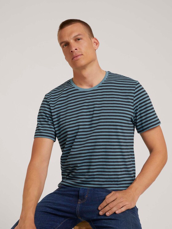 Gestreiftes T-Shirt mit Bio-Baumwolle - Männer - aqua blue melange stripe Gestreiftes T-Shirt mit Bio-Baumwolle - Männer - aqua blue melange stripe - 5 - TOM TAILOR