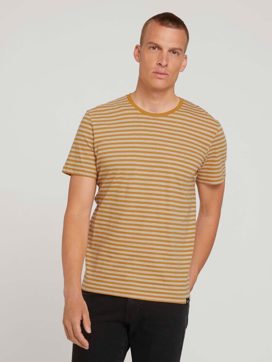Gestreiftes T-Shirt mit Bio-Baumwolle - Männer - flame brown melange stripe Gestreiftes T-Shirt mit Bio-Baumwolle - Männer - flame brown melange stripe - 1 - TOM TAILOR