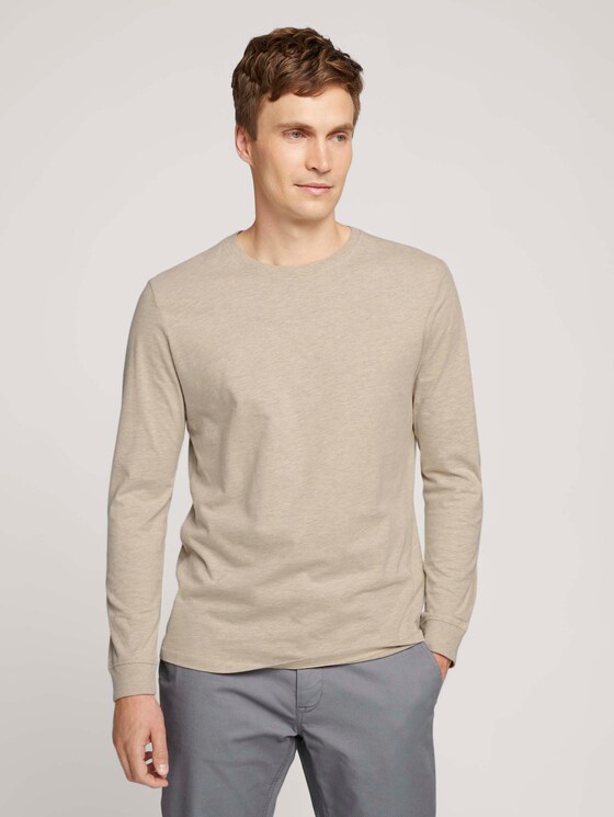 Langarmshirt mit Bio-Baumwolle - Männer - cosy soft beige melange Langarmshirt mit Bio-Baumwolle - Männer - cosy soft beige melange - 1 - TOM TAILOR