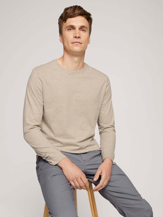 Langarmshirt mit Bio-Baumwolle - Männer - cosy soft beige melange Langarmshirt mit Bio-Baumwolle - Männer - cosy soft beige melange - 5 - TOM TAILOR
